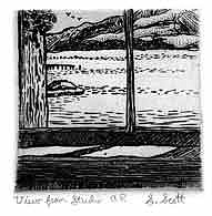 "View from Studio" Etching by Stephanie Scott, shows scenery of Northern California