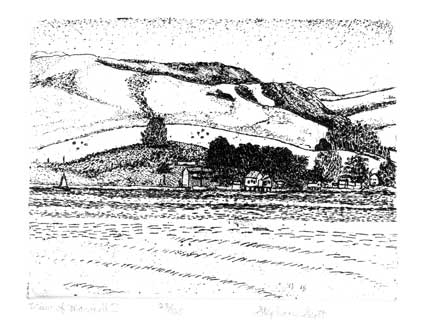 "Northern California Region - Landscape Etching by Stephanie Scott, Title" View of Marshall"
