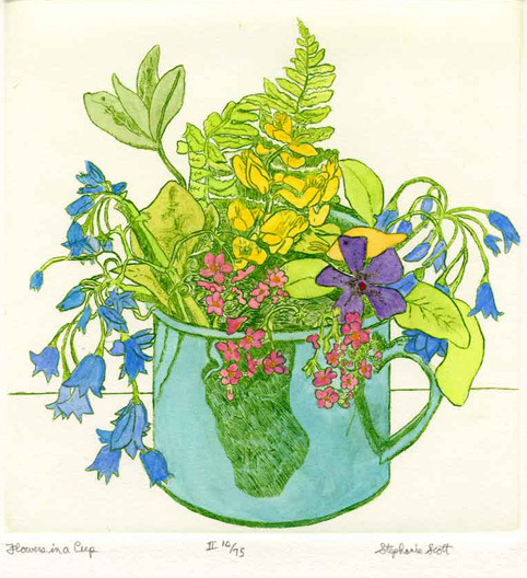 Flowers in a Cup, Hand-Colored