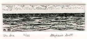 South Florida Beach Region - Landscape Etching by Stephanie Scott, artist, Title "A Day at the Beach"