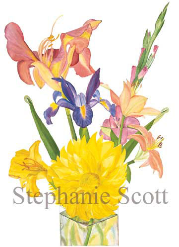"Summer Flowers", Botanical watercolor painting by Stephanie Scott, artist