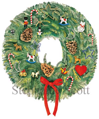 "Wreath", Botanical watercolor painting by Stephanie Scott, artist