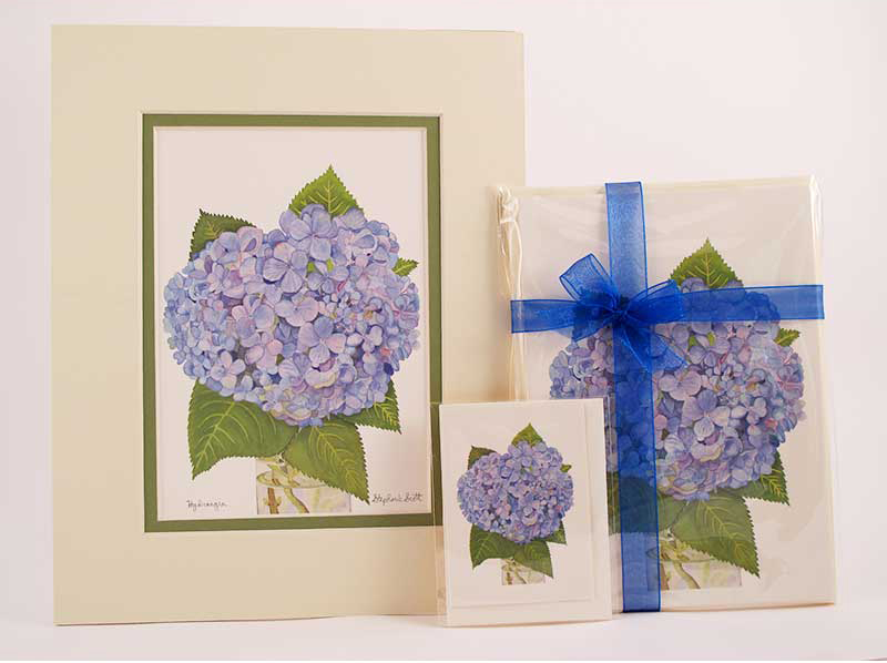 hydrangea print ribbon ecard